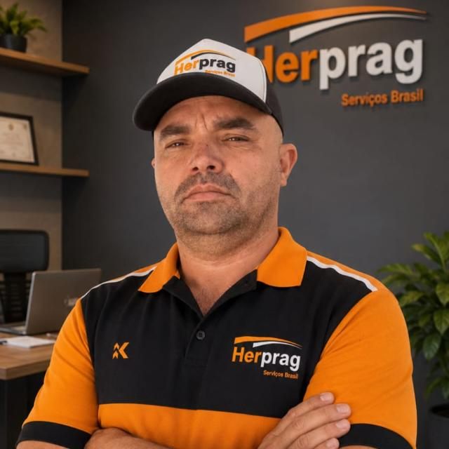 Profissional da Herprag com uniforme da empresa